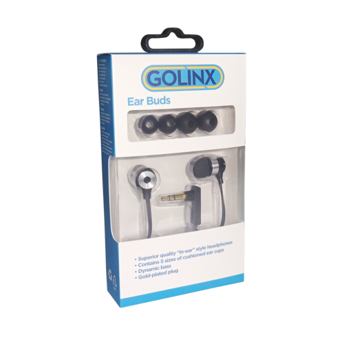 Earphones / In Ear Buds. Black Cable. 1.2m Cable and 3.5mm Plug
